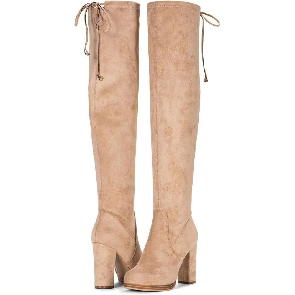 Women Sand-imitation Grain Synthetic suede Thigh High Over The Knee Tall Boot